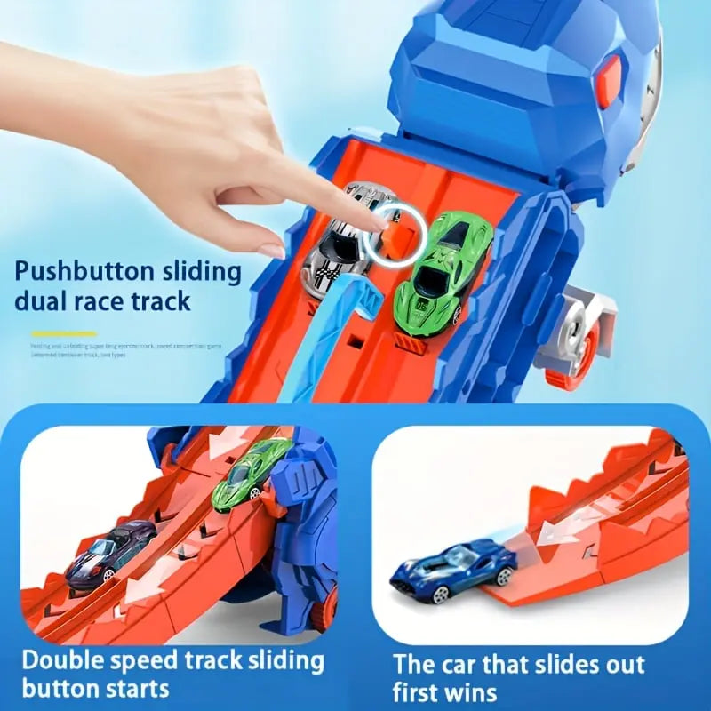 Dinosaur Transporter – Foldable Racing Track with Metal Cars