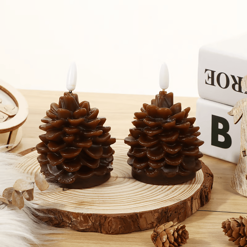 Battery-Powered Pine Cone Candle — Safe Flameless LED Light