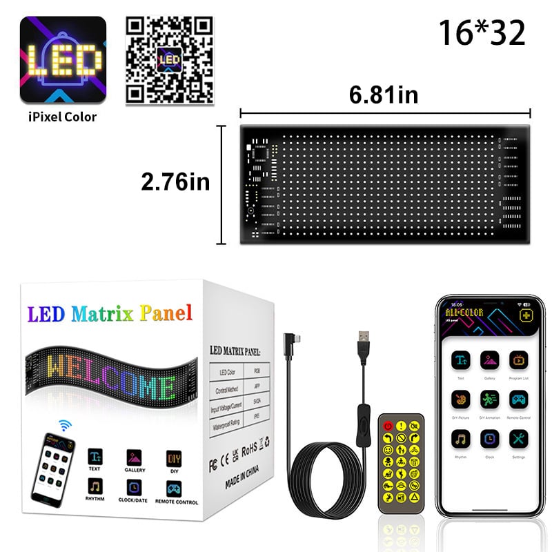 Animated LED Display Panel — App-Controlled Vehicle Windshield Sign (2 Pieces)