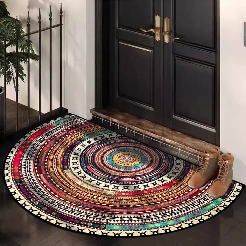 Boho Half-Circle Doormat — Perfect Combination with Colorful Plants in the Entrance Area