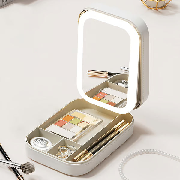 Portable Makeup Organizer — Compact LED Mirror with Adjustable Lighting
