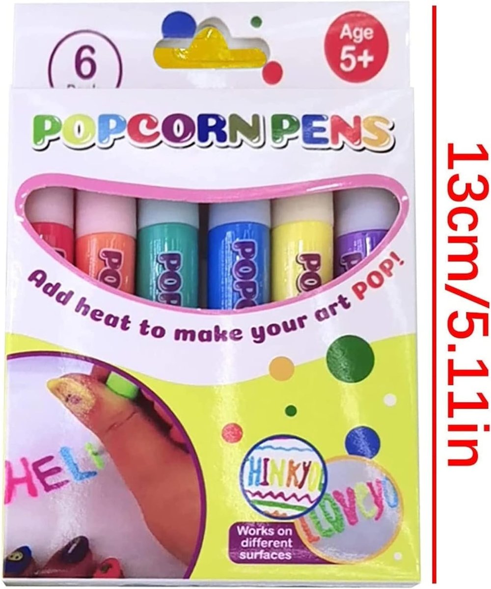 Magical Puffy Popcorn Pens — Creative 3D Painting Fun for Young & Old 6-Piece Set