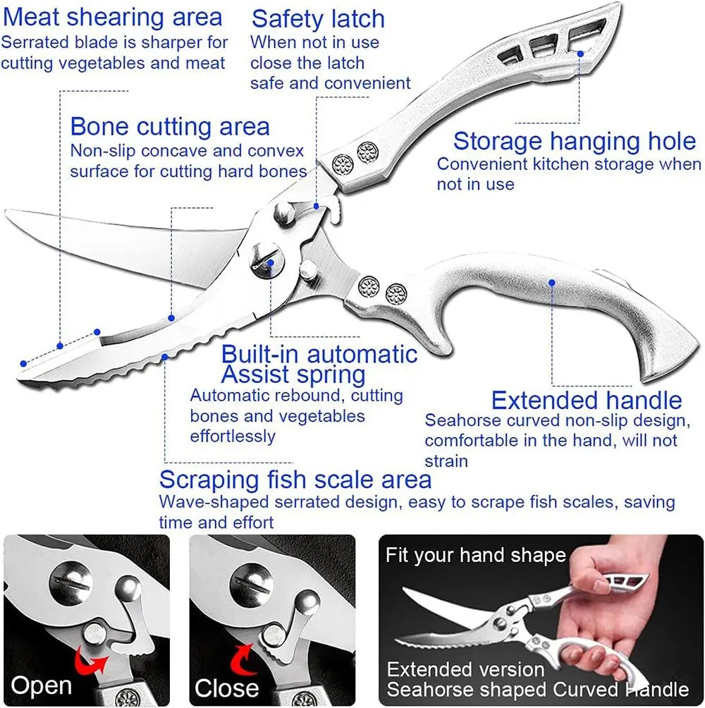 Stainless Steel Poultry Shears Extra Strong – Cuts Bones, Meat & Fish