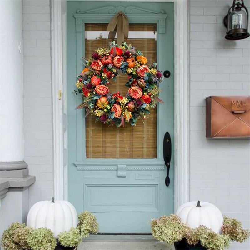 Autumn Wreath with Flowers & Pumpkin — Warms the Heart & Welcomes Guests