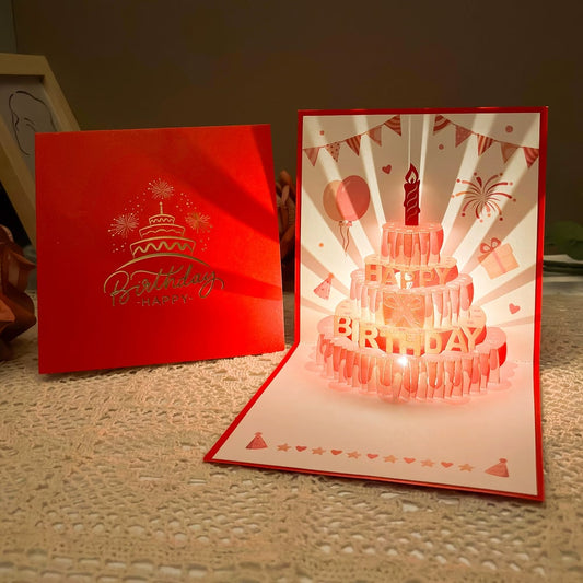3D Pop-up Birthday Card – Handmade Greeting Card with LED Light and Music
