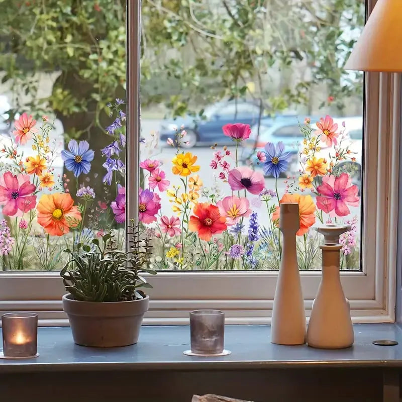 Floral Window Clings for Glass – Sunlight-Enhancing Flower Decals for Home & Kitchen