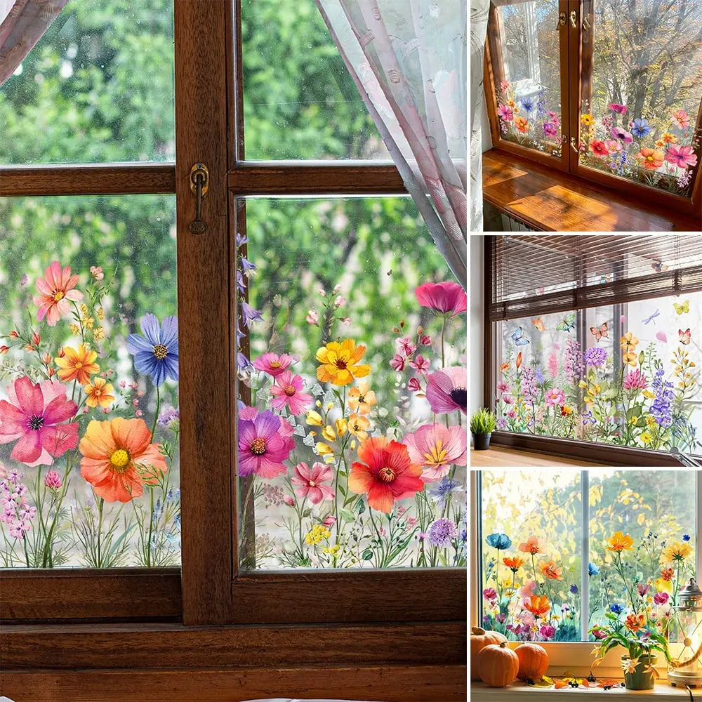 Floral Window Clings for Glass – Sunlight-Enhancing Flower Decals for Home & Kitchen