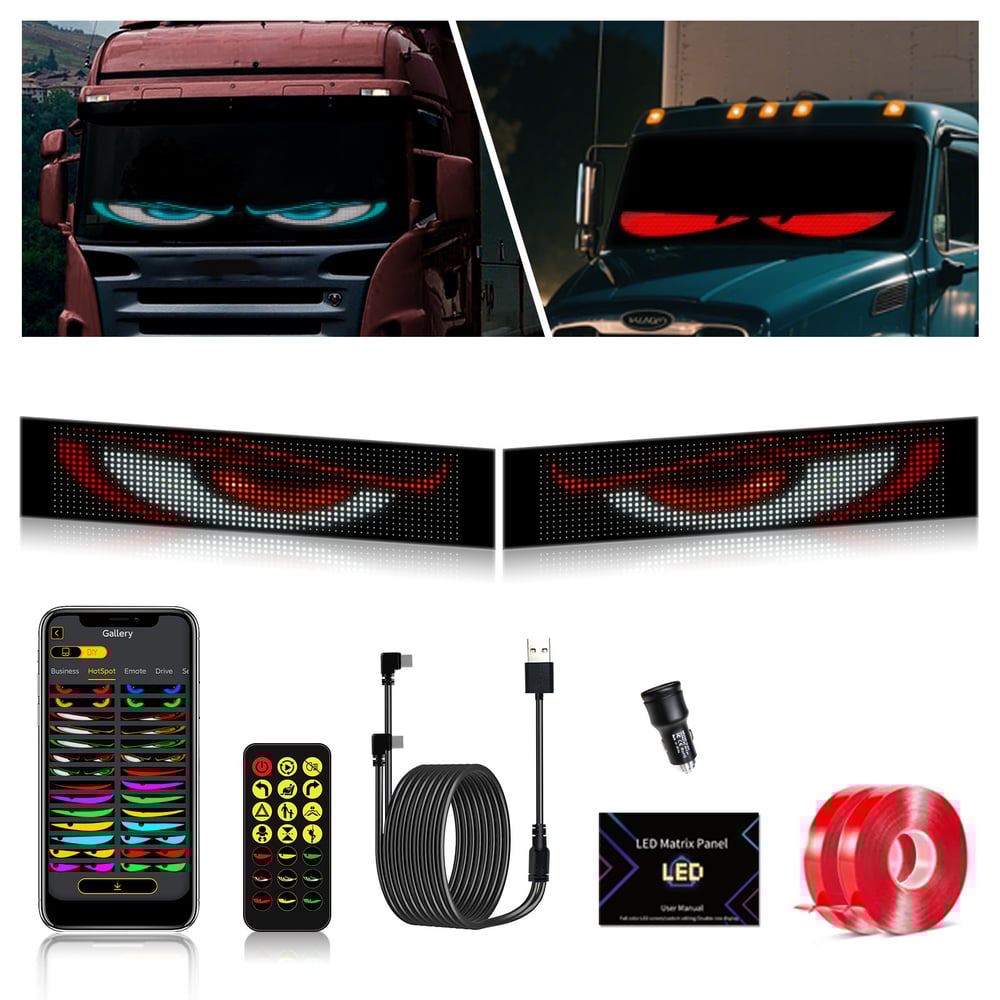 Animated LED Display Panel — App-Controlled Vehicle Windshield Sign (2 Pieces)