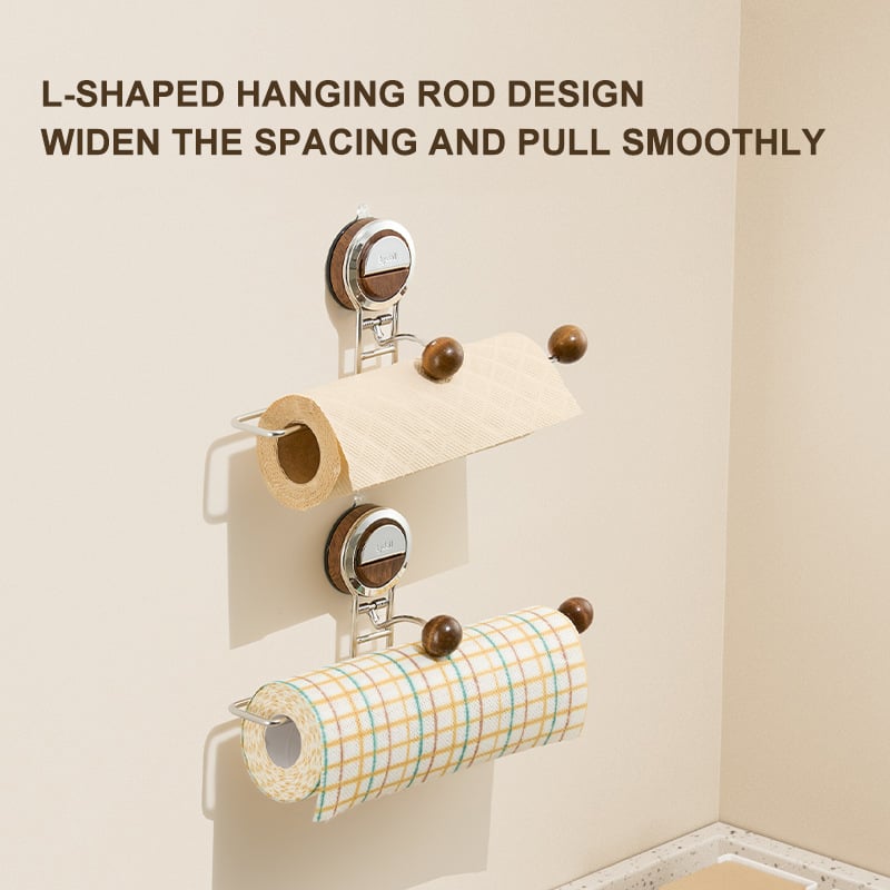Drill-free Paper Towel Holder – Kitchen Organizer with Suction Cup and Spring Rod