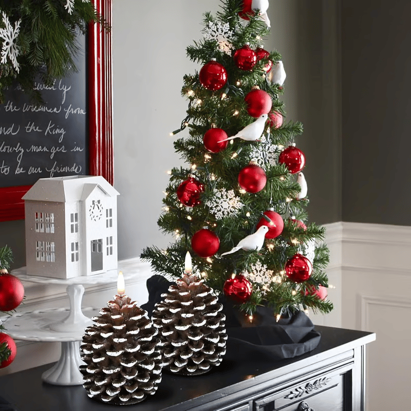 Battery-Powered Pine Cone Candle — Safe Flameless LED Light