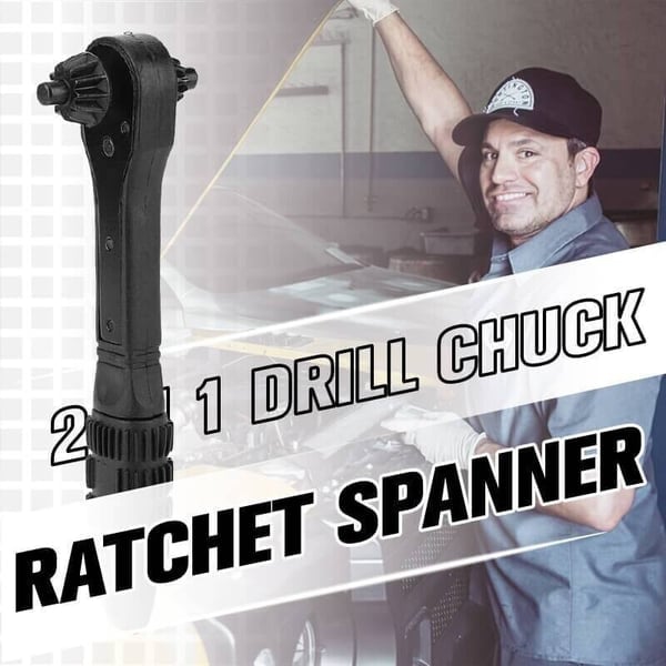 2-in-1 Drill Chuck Ratchet – Ratchet Wrench Made of Steel with Non-Slip Grip
