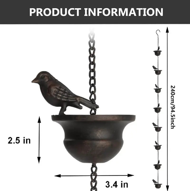 CascadiaCharm™ — Mesmerizing Rain Chain & Birdbath