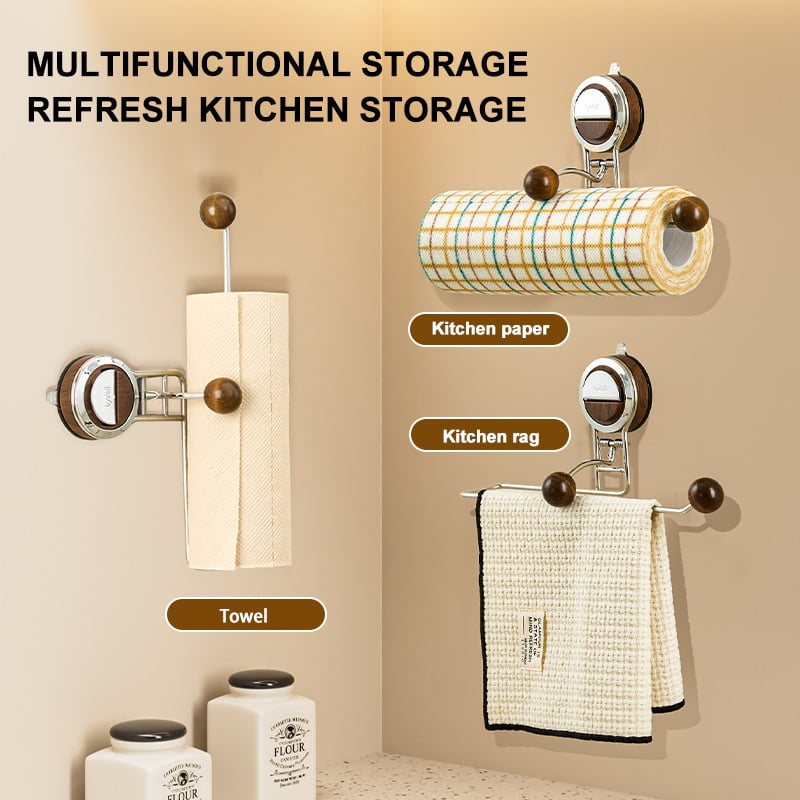 Drill-free Paper Towel Holder – Kitchen Organizer with Suction Cup and Spring Rod