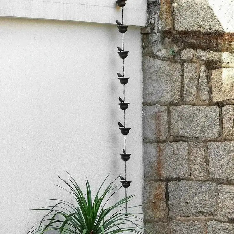 CascadiaCharm™ — Mesmerizing Rain Chain & Birdbath