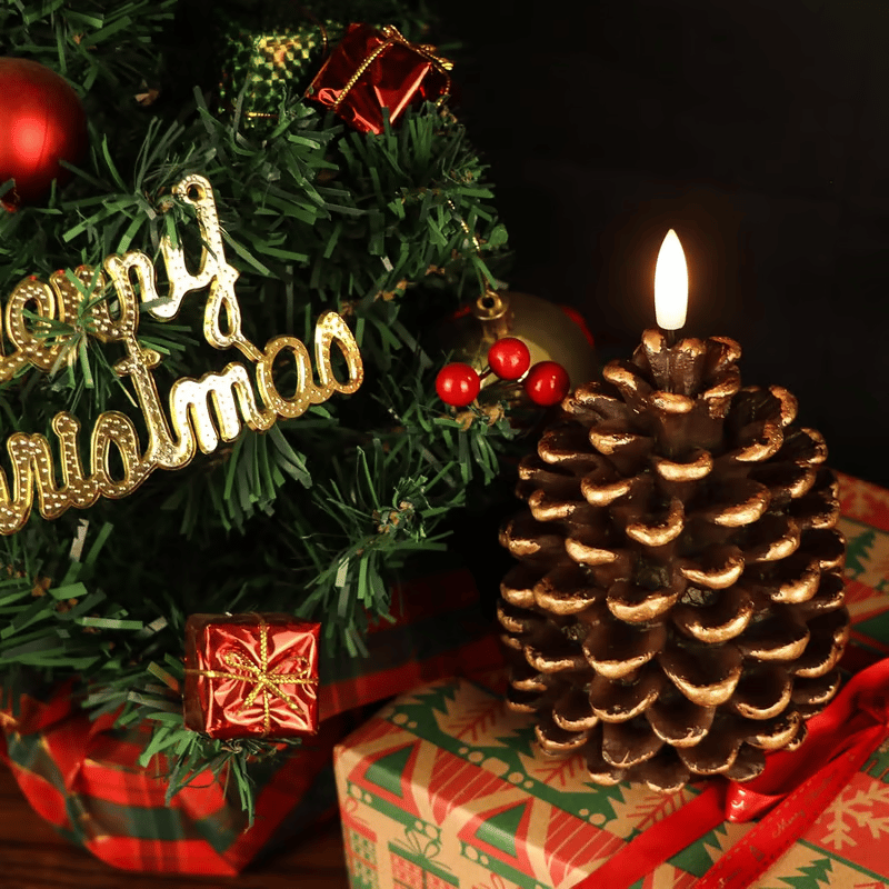 Battery-Powered Pine Cone Candle — Safe Flameless LED Light