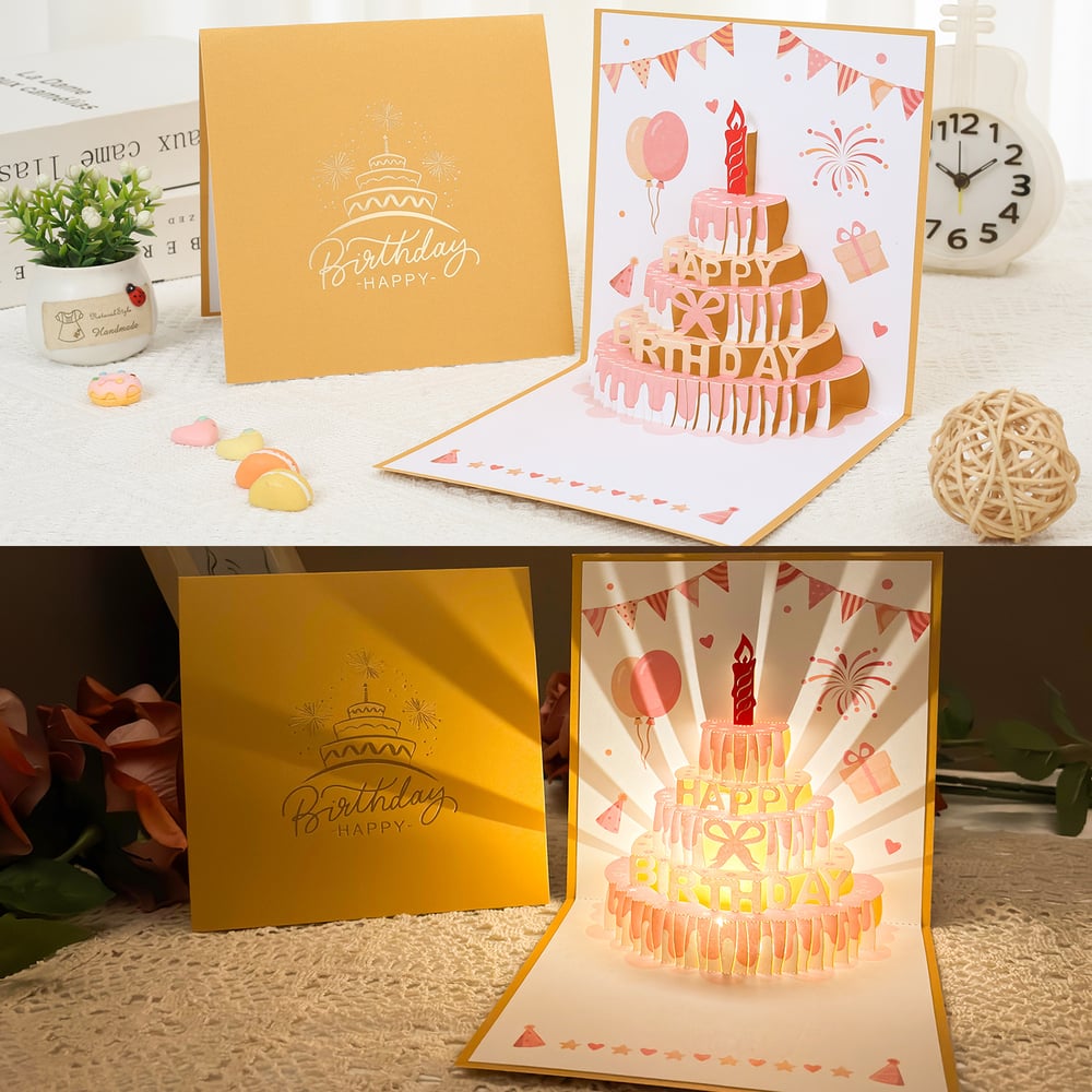 3D Pop-up Birthday Card – Handmade Greeting Card with LED Light and Music