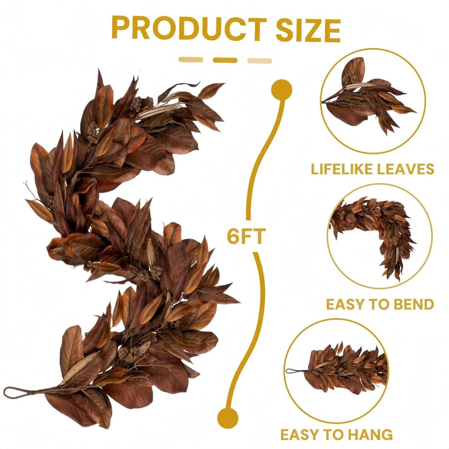 Brown Magnolia Garland – Elegant Fall Décor