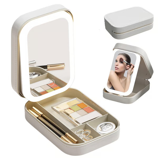 Portable Makeup Organizer — Compact LED Mirror with Adjustable Lighting