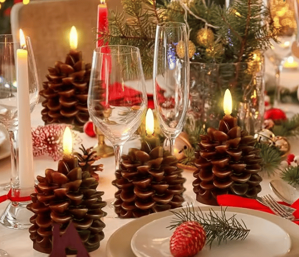Battery-Powered Pine Cone Candle — Safe Flameless LED Light