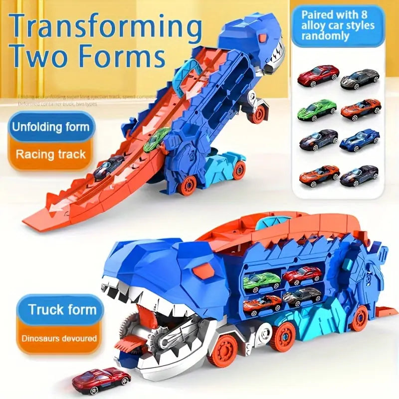 Dinosaur Transporter – Foldable Racing Track with Metal Cars