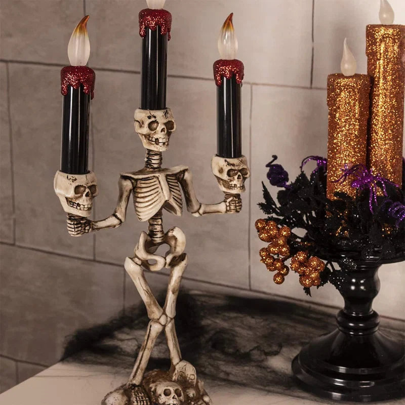 Skeleton Candle Holder Lamp — Spooky Table Decoration for Halloween