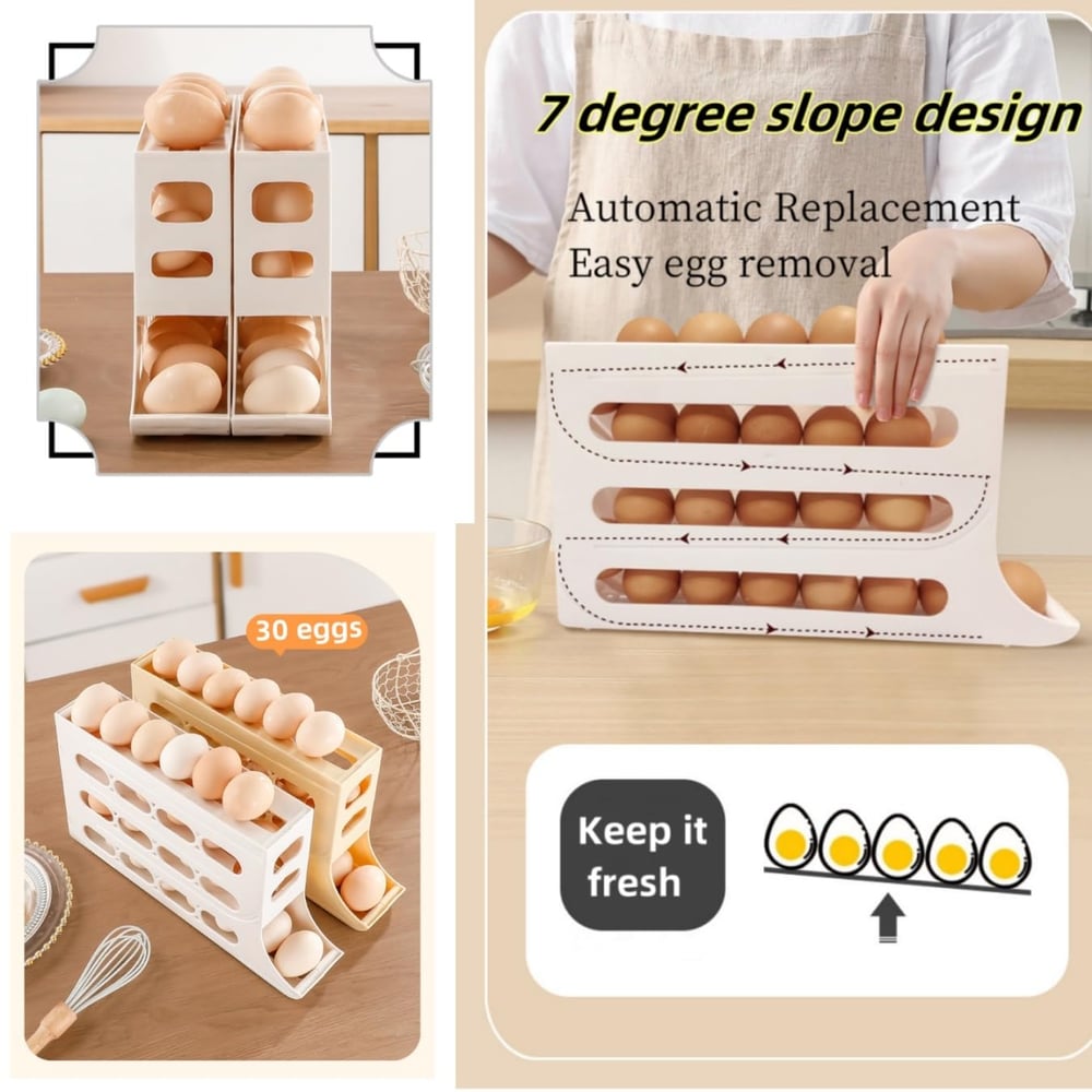 EggGlide™ — Pressure-Free 4-Tier Fridge Organizer