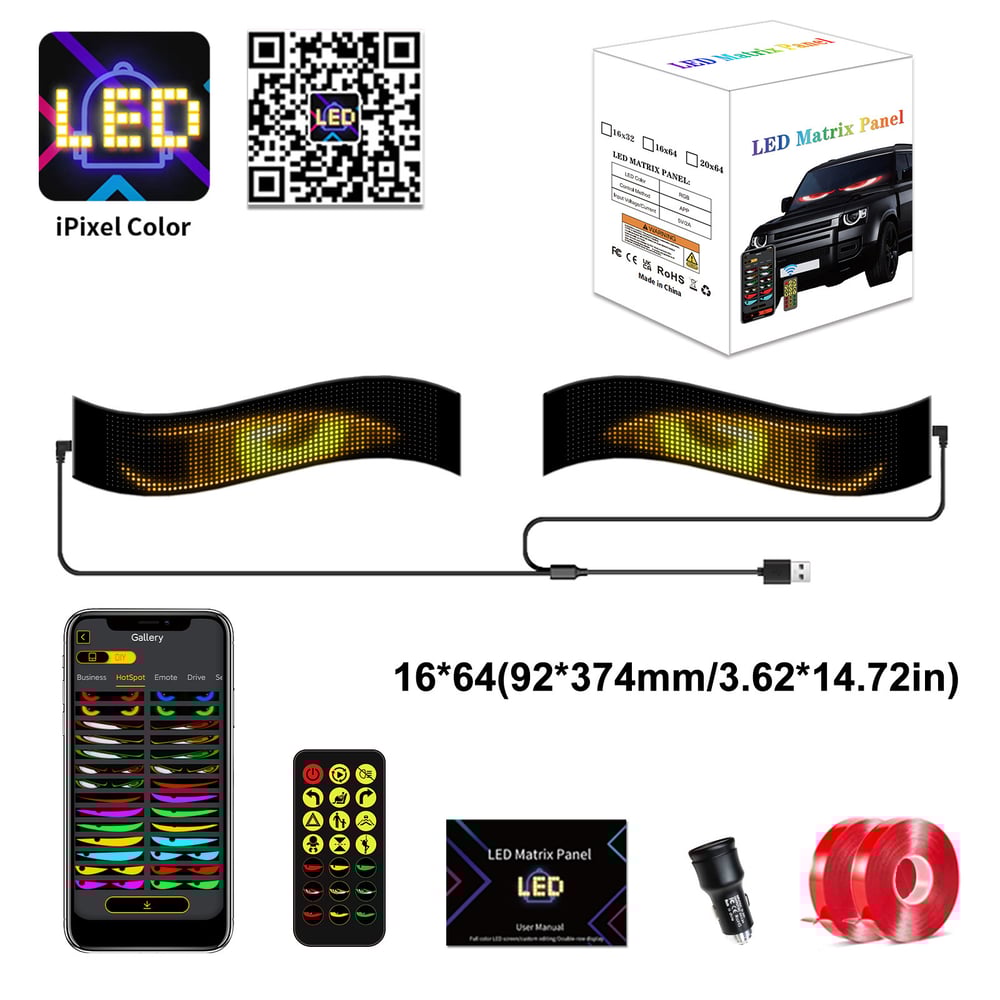 Animated LED Display Panel — App-Controlled Vehicle Windshield Sign (2 Pieces)