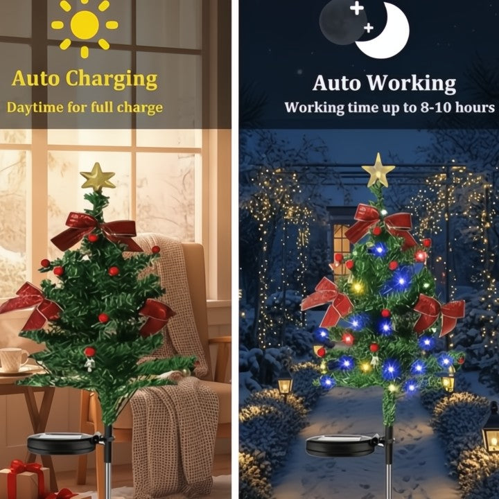 Solar Mini Christmas Tree Lights — Complementary Pathway Lighting for the Holiday Season 2-Piece Set