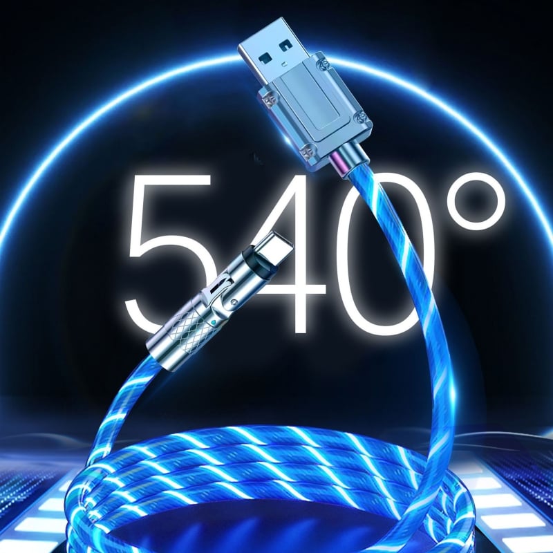Rotatable Charging Cable — 540° Fast Charging with LED Light