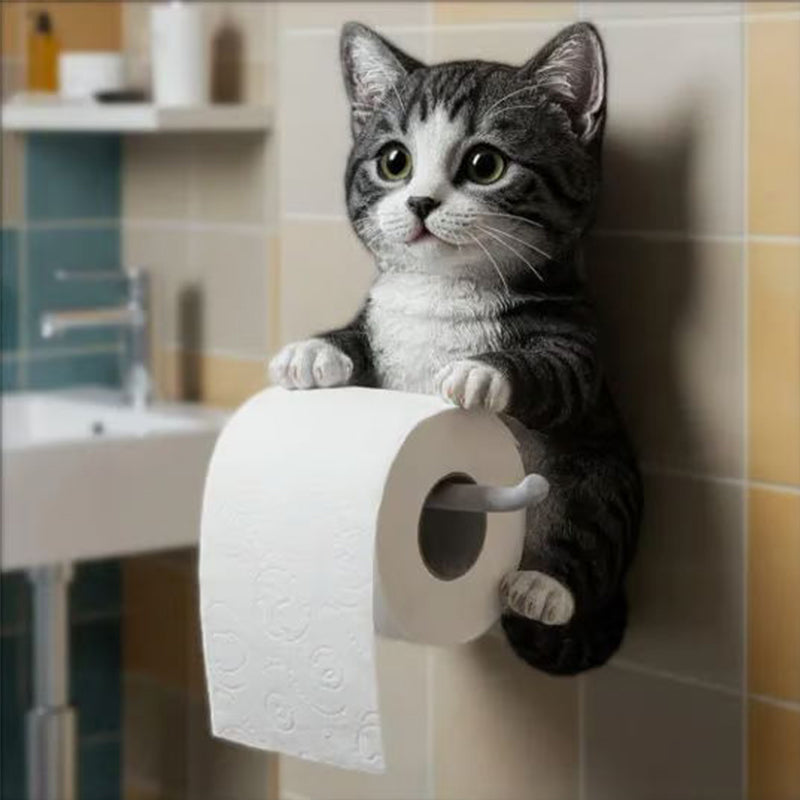 3D Cat Toilet Paper Holder with Easy Wall Mount
