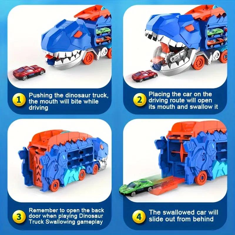 Dinosaur Transporter – Foldable Racing Track with Metal Cars