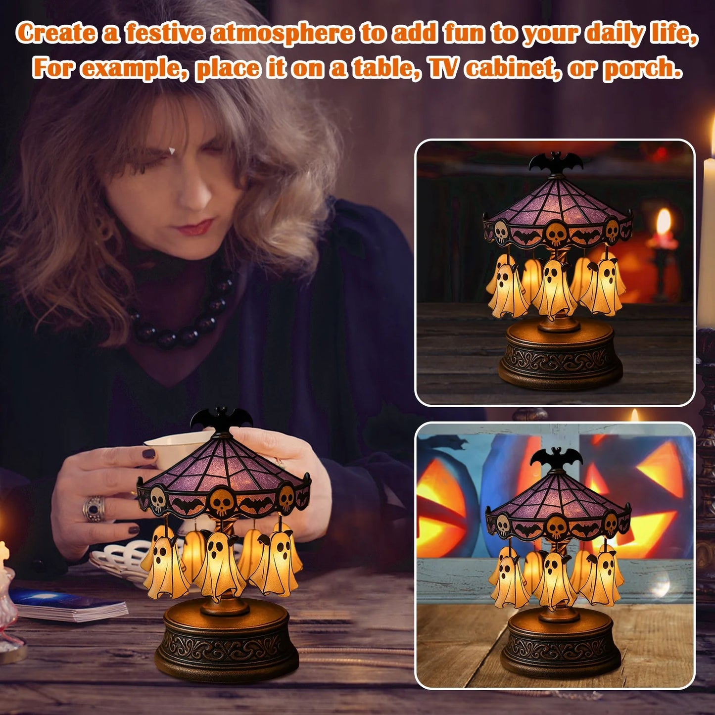 Halloween Ghost Carousel Light – Warm Decorative Light