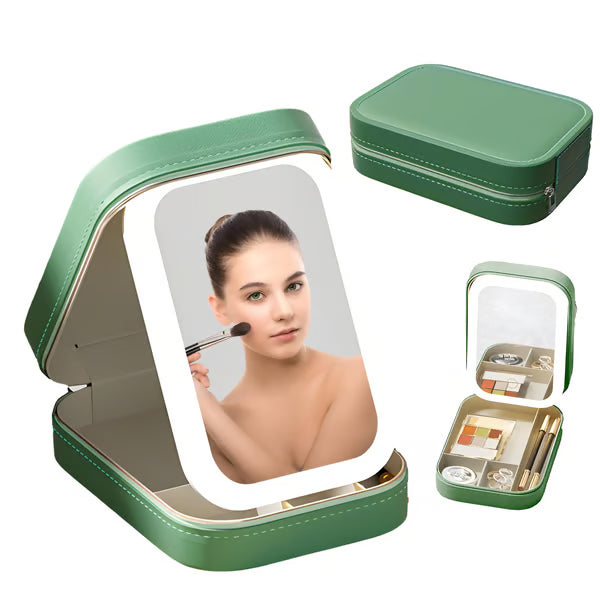 Portable Makeup Organizer — Compact LED Mirror with Adjustable Lighting