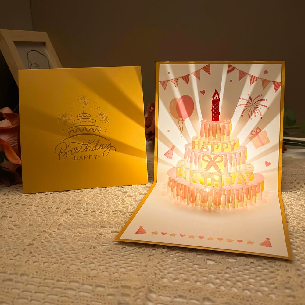 3D Pop-up Birthday Card – Handmade Greeting Card with LED Light and Music