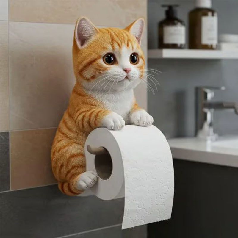 3D Cat Toilet Paper Holder with Easy Wall Mount