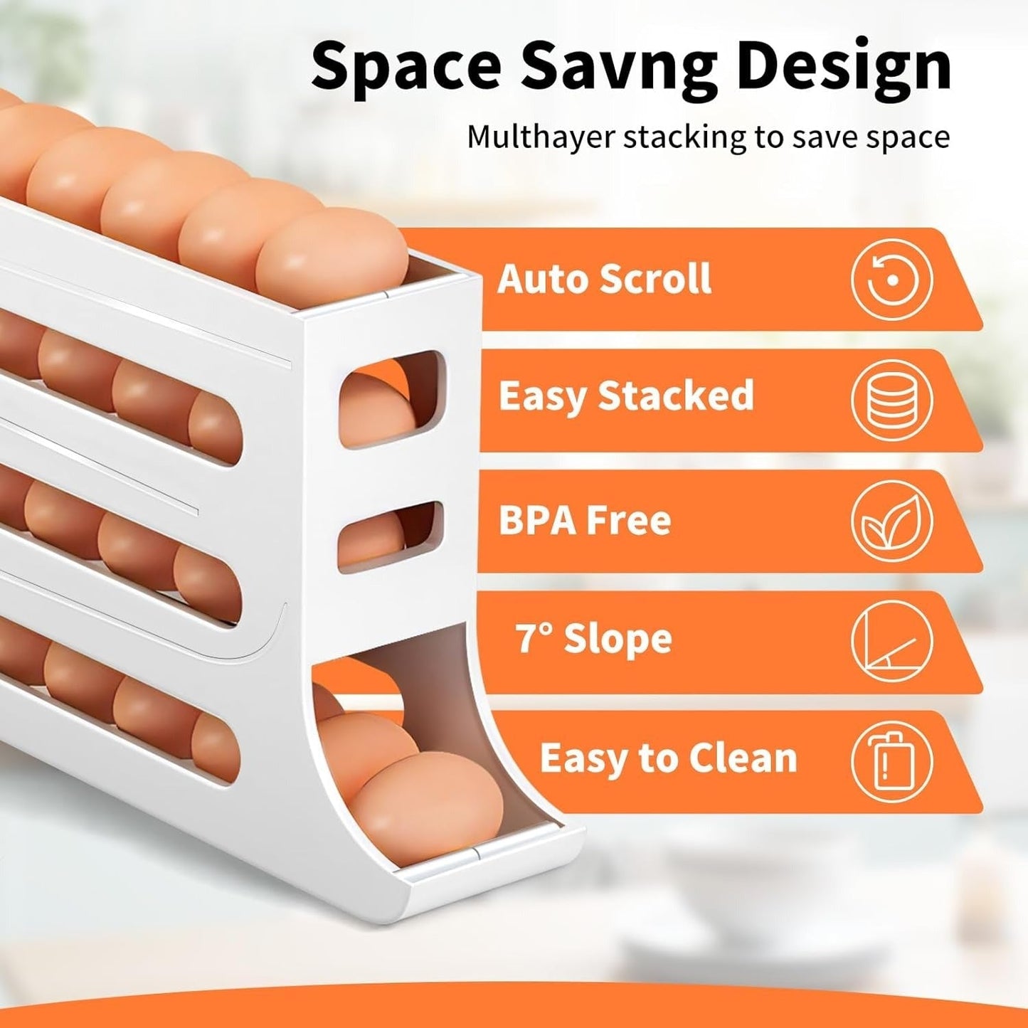 EggGlide™ — Pressure-Free 4-Tier Fridge Organizer