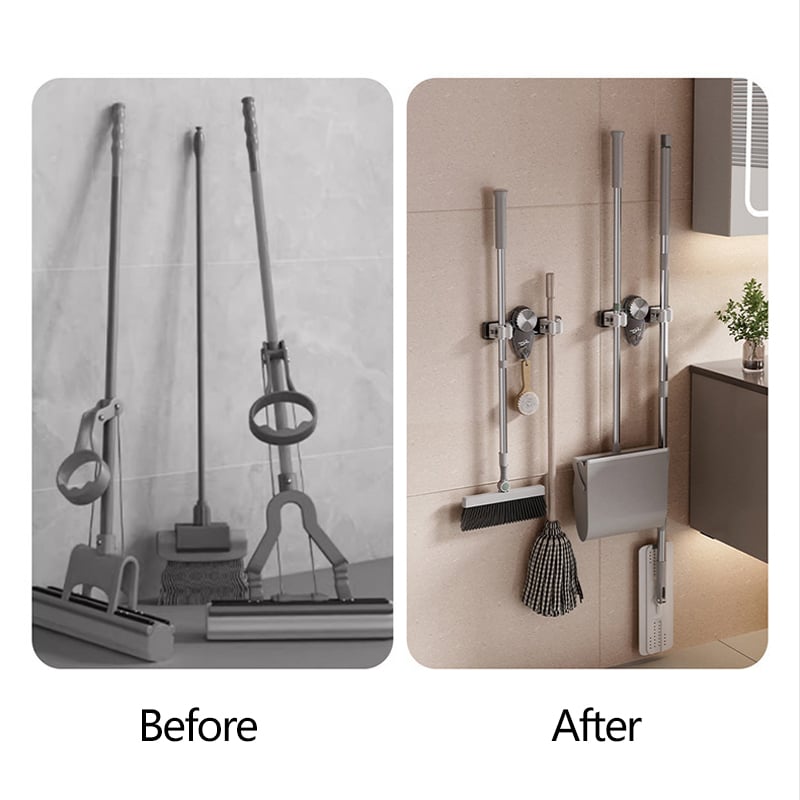 Broom clamp with suction cups - Space-saving wall bracket with adjustable hooks Mivoza Germany