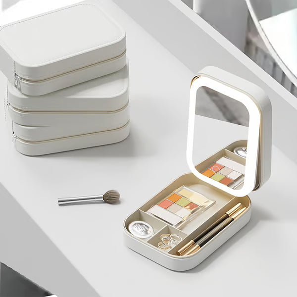 Portable Makeup Organizer — Compact LED Mirror with Adjustable Lighting