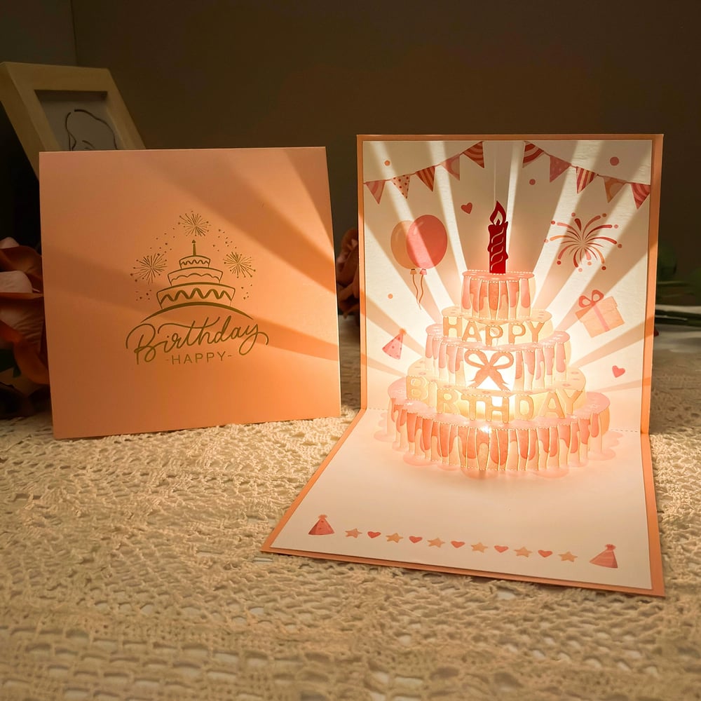 3D Pop-up Birthday Card – Handmade Greeting Card with LED Light and Music
