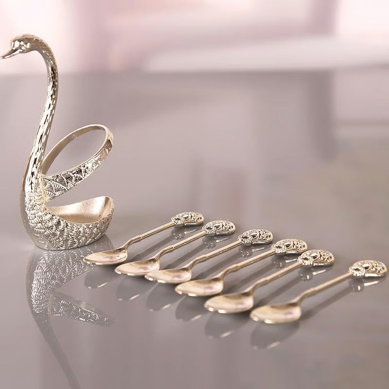 Coffee Spoon Set, Including 6counts Stainless Steel Spoon & 1count Swan Base Mivoza Deutschland