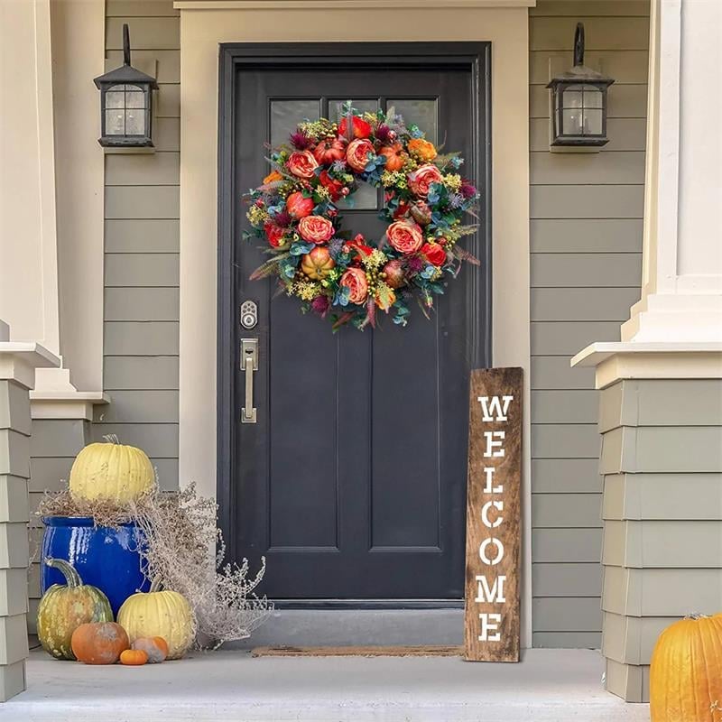 Autumn Wreath with Flowers & Pumpkin — Warms the Heart & Welcomes Guests