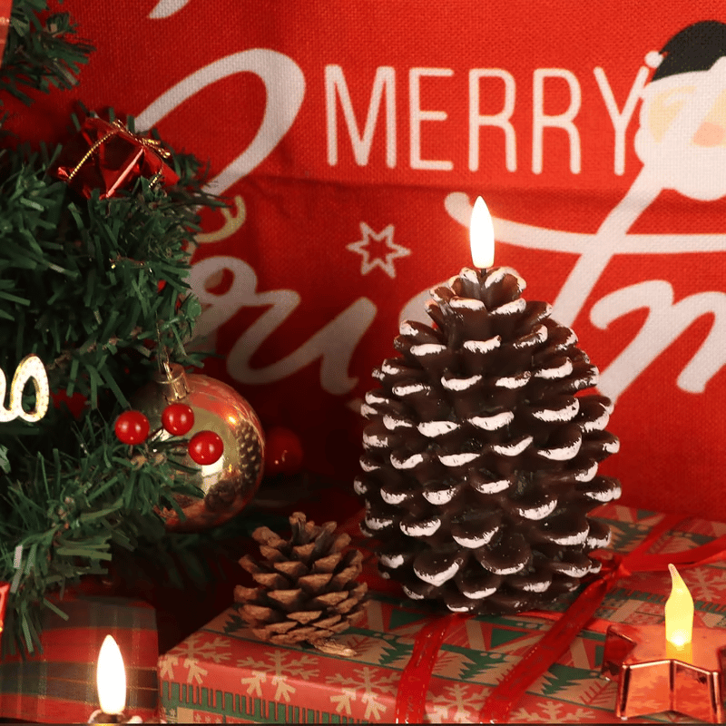 Battery-Powered Pine Cone Candle — Safe Flameless LED Light