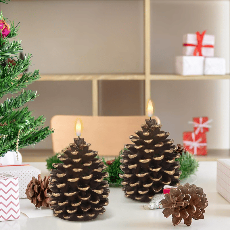 Battery-Powered Pine Cone Candle — Safe Flameless LED Light