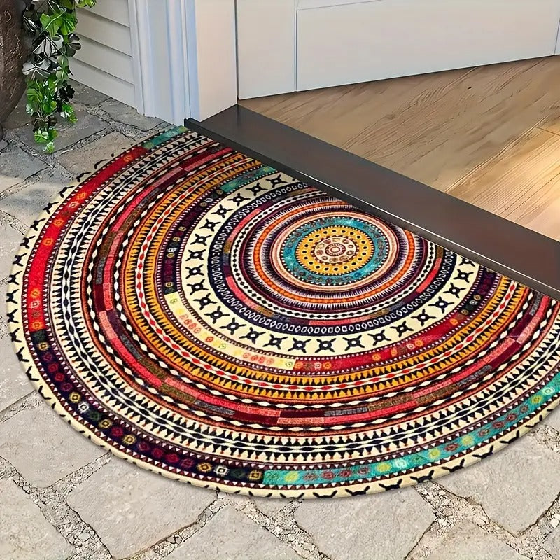 Boho Half-Circle Doormat — Perfect Combination with Colorful Plants in the Entrance Area