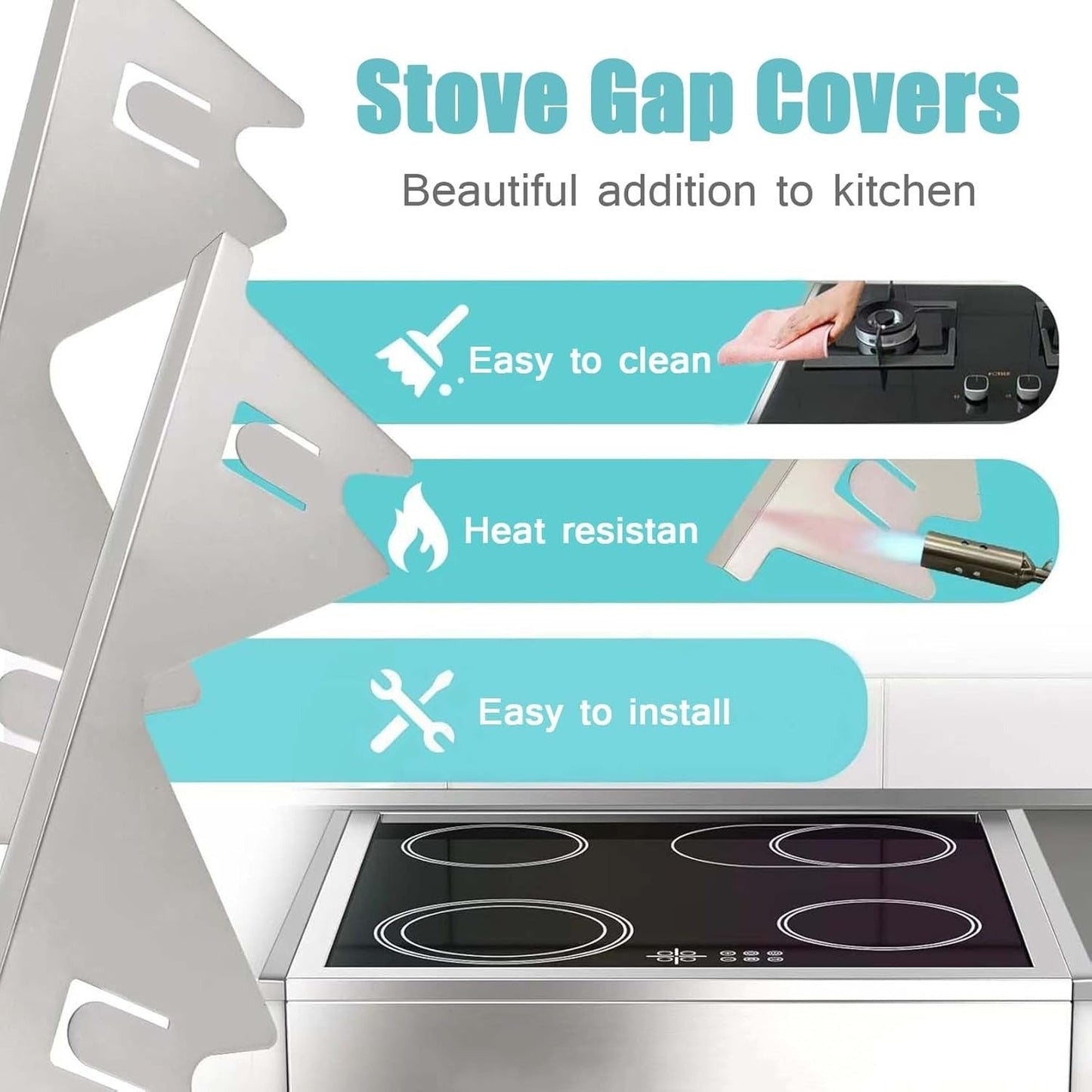 Edelstahl Herdspaltabdeckung — Kein Schmutz mehr zwischen Herd & Arbeitsplatte 2er Set Mivoza Deutschland