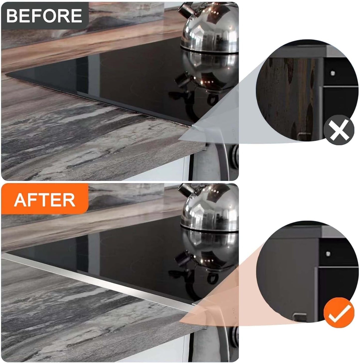 Edelstahl Herdspaltabdeckung — Kein Schmutz mehr zwischen Herd & Arbeitsplatte 2er Set Mivoza Deutschland