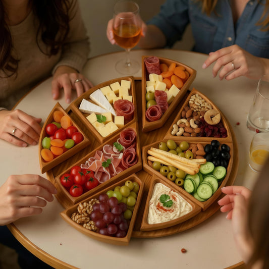 Wooden Snack Serving Tray with Removable Sections