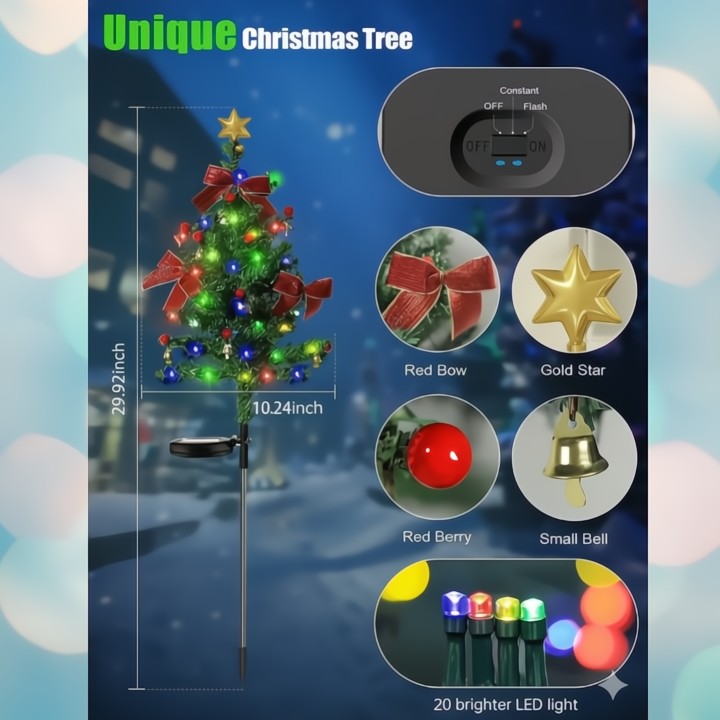 Solar Mini Christmas Tree Lights — Complementary Pathway Lighting for the Holiday Season 2-Piece Set