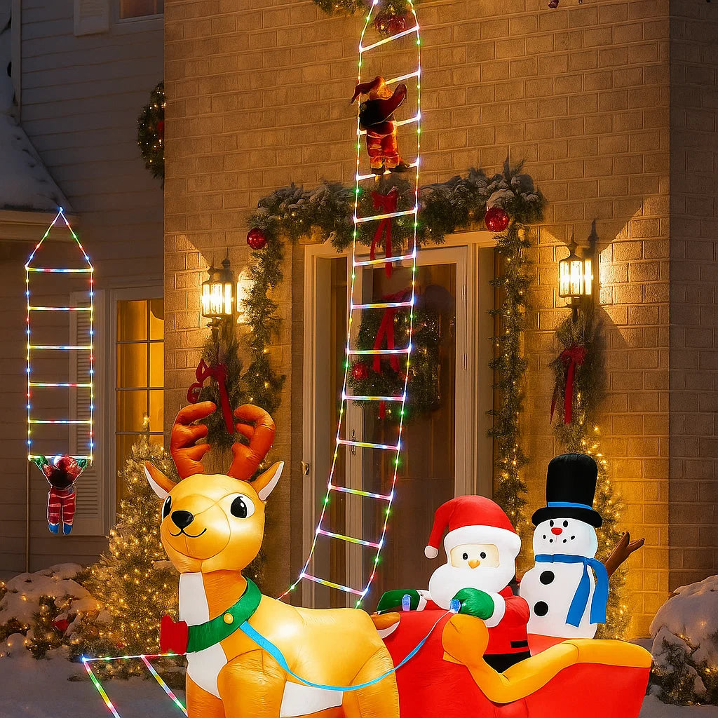 Climbing Santa with LED Ladder – Festive Holiday Decoration for Your Home