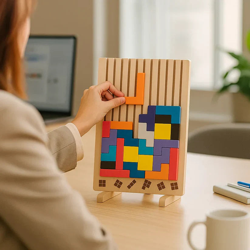 Holz-Tetris-Puzzlebrett – Die perfekte Denkpause für Ihren Schreibtisch